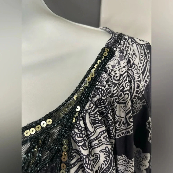 One World Bat Wing Bohemian Embellished Top Women’s Large Lace Flutter Sleeve - Picture 7 of 16